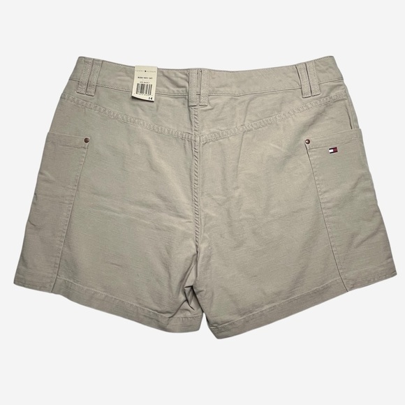 Tommy Hilfiger Womens 14 Khaki Tan Cotton Canvas Shorts Large Front Pockets - Picture 2 of 12